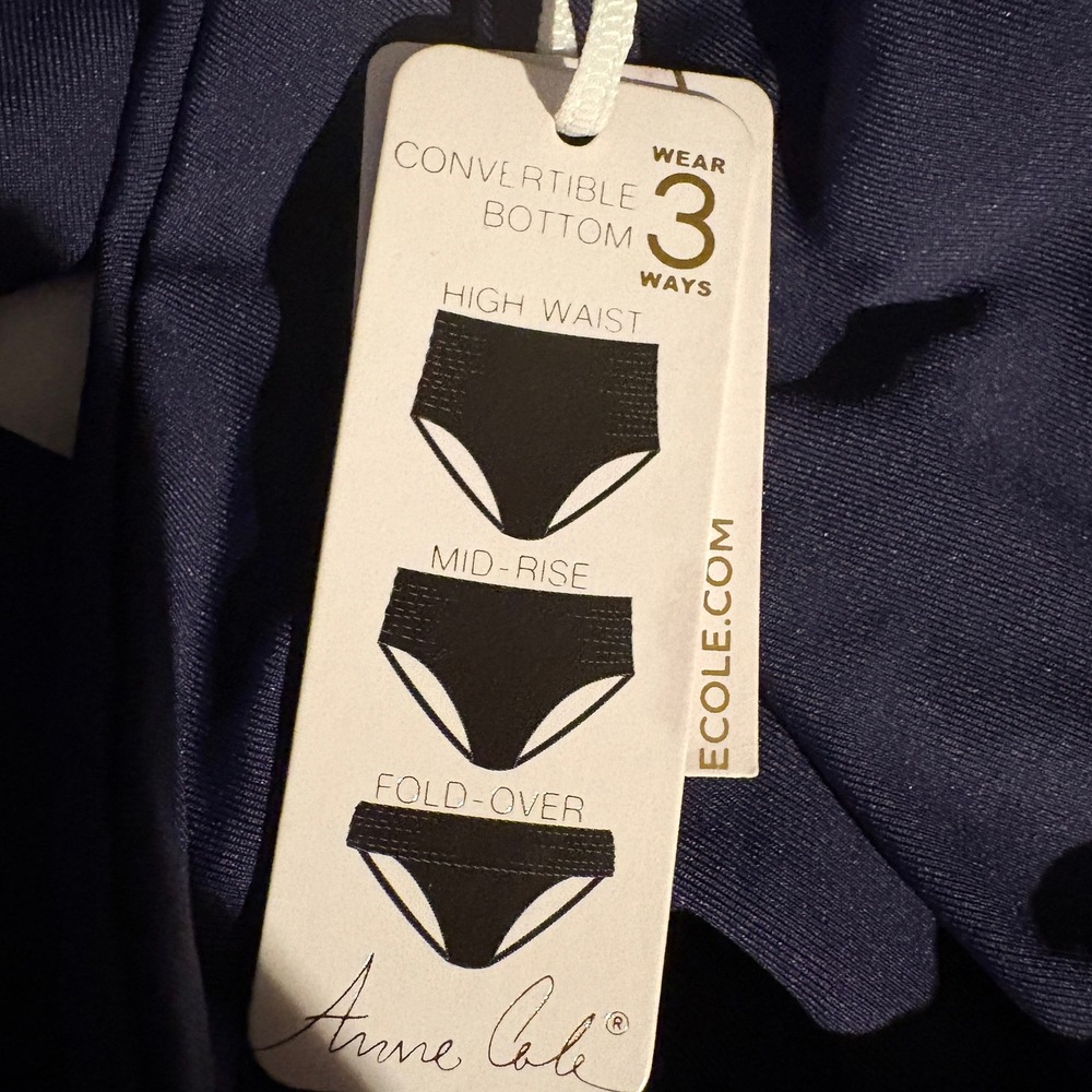 Anne Cole Live In Colour Convertible High Waist Bikini Bottom Navy Blue S - Picture 8 of 9